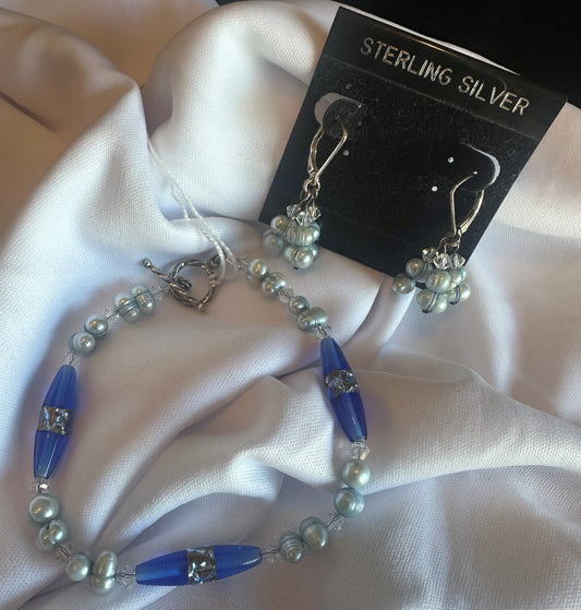 Bracelet & Earring - Blue Pearl